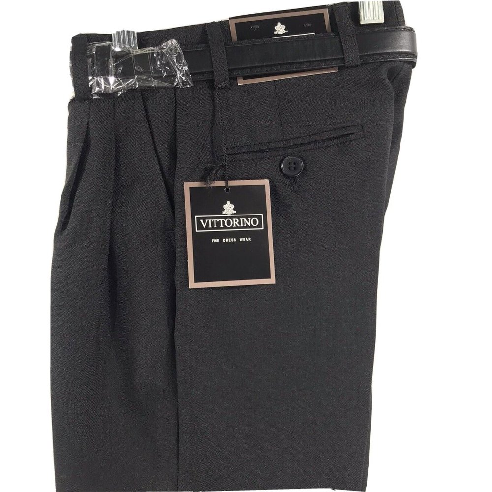 Vittorino Boys Black Dress Pants Pleated Front Regular Hem with Belt Size 4